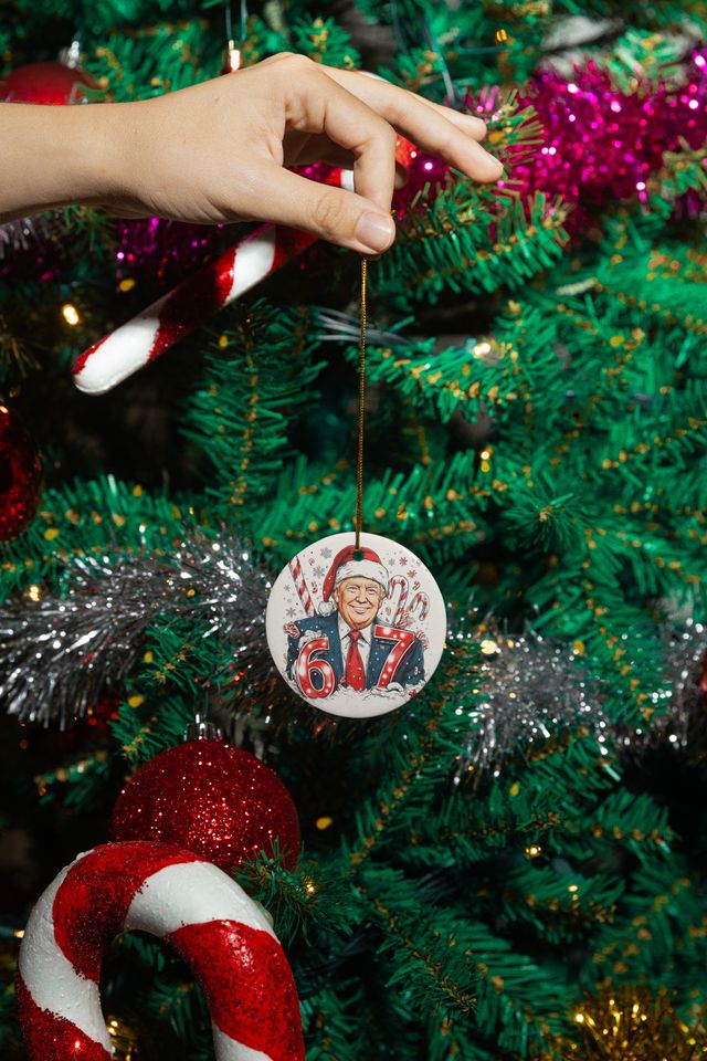 Donald Trump Six Seven Ceramic Christmas Ornament - Funny President 6 7 Keepsake