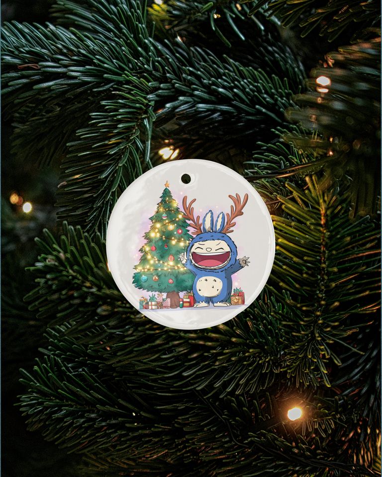 Kawaii Creature Ceramic Xmas Ornament Funny Antlered La Bubu Monster Keepsake