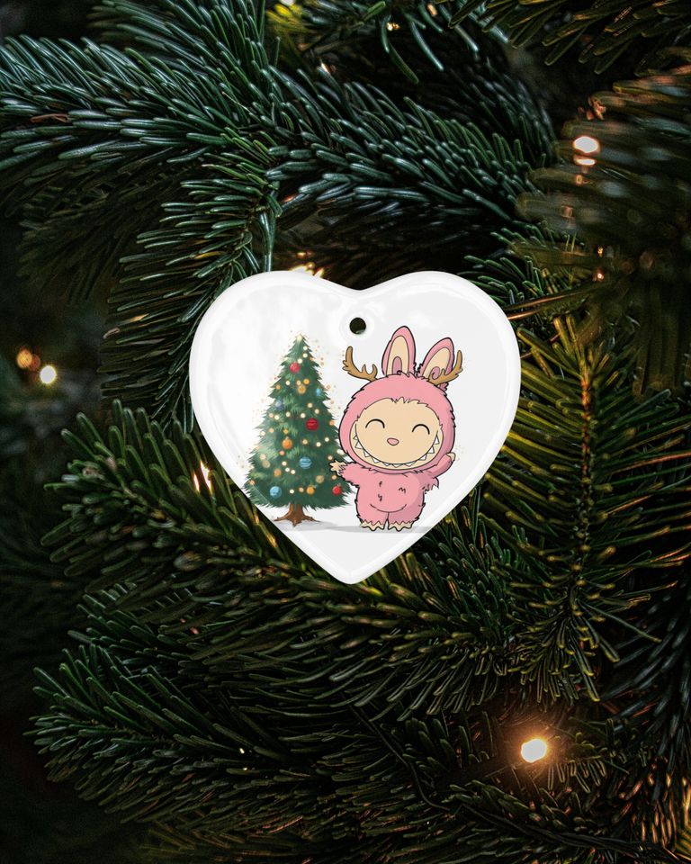 La Bubu Monster Ceramic Christmas Ornament Funny Playful Pink Character Keepsake
