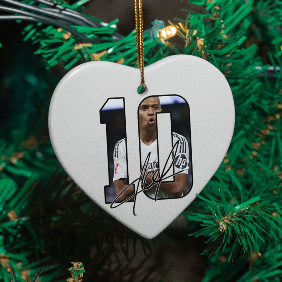 Mbappe #10 Signed Inspired Ceramic Christmas Ornament - Madrid Tribute