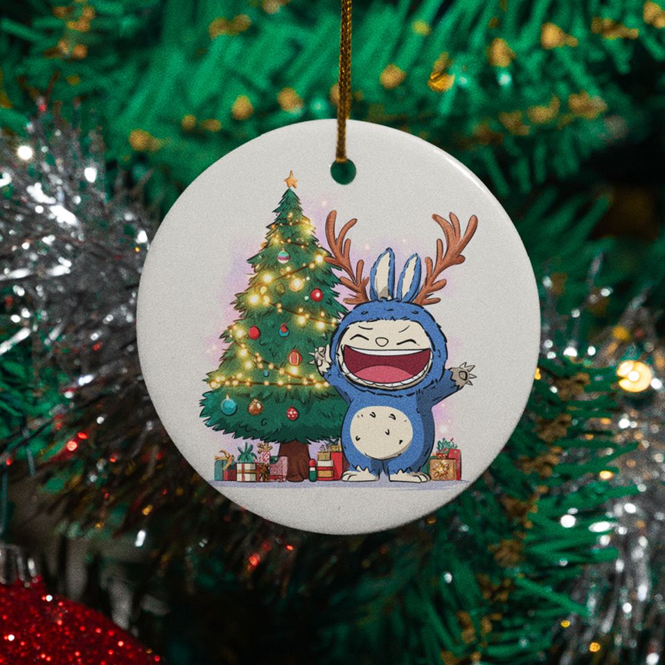 Kawaii Creature Ceramic Xmas Ornament Funny Antlered La Bubu Monster Keepsake