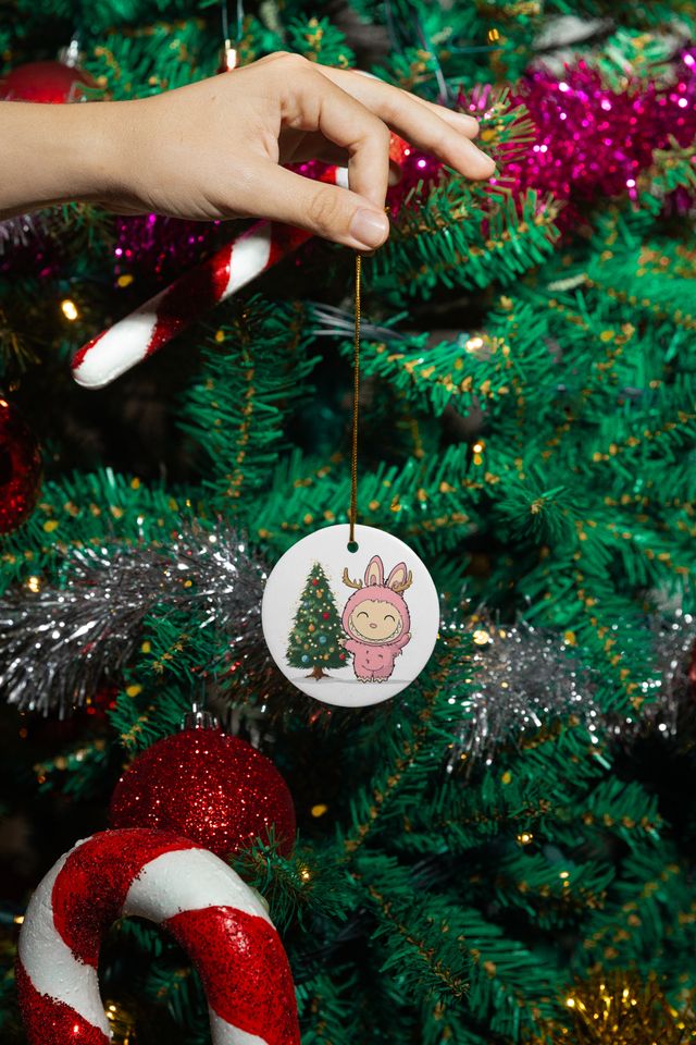 La Bubu Monster Ceramic Christmas Ornament Funny Playful Pink Character Keepsake