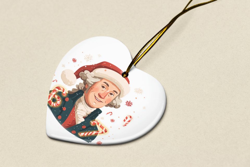 Patriotic Ceramic Xmas Ornament - George Washington with Santa Hat 6-7 Keepsake
