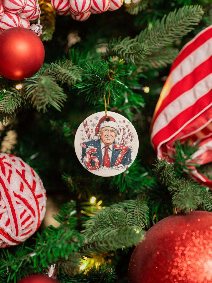 Donald Trump Six Seven Ceramic Christmas Ornament - Funny President 6 7 Keepsake