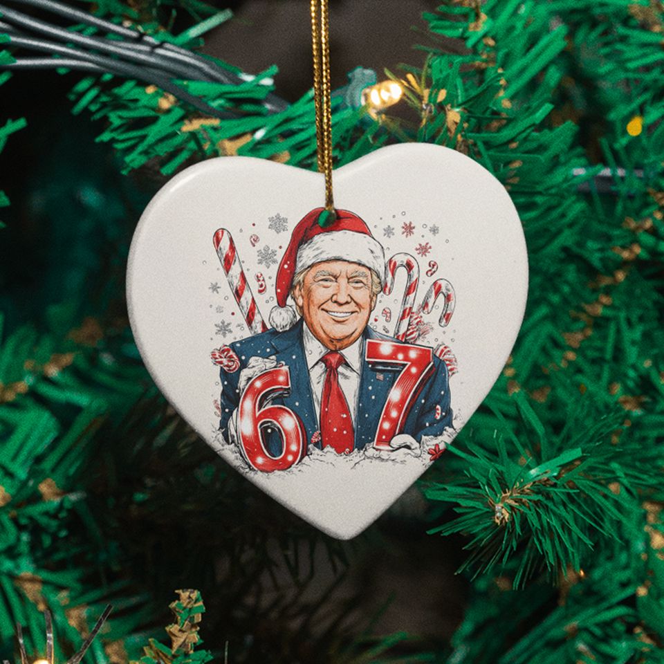 Donald Trump Six Seven Ceramic Christmas Ornament - Funny President 6 7 Keepsake
