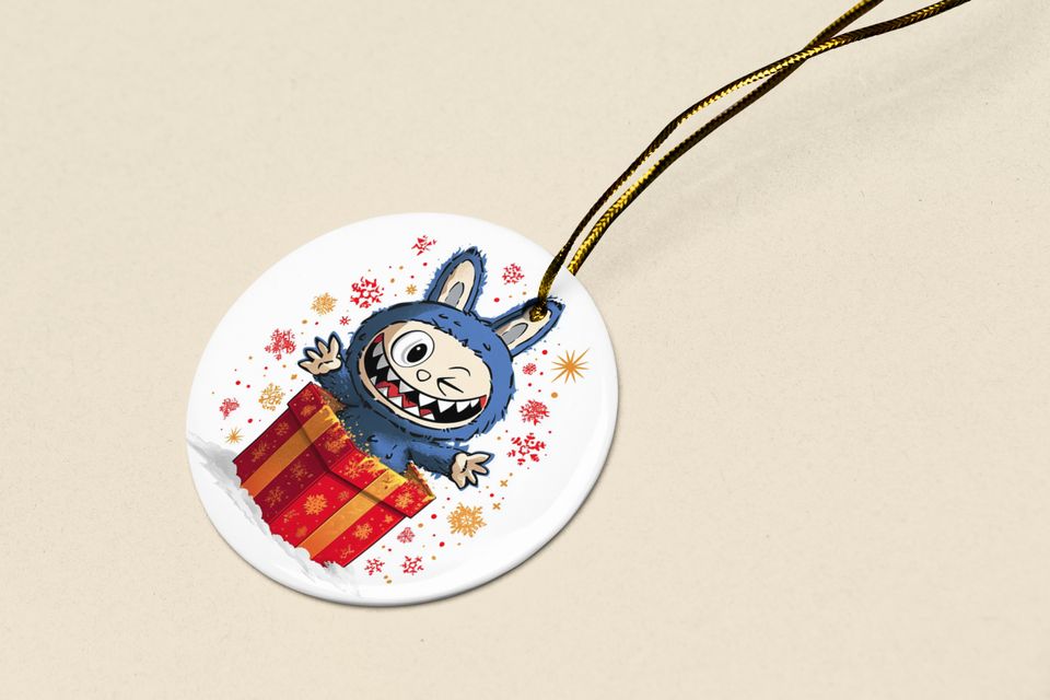 Kawaii Creature Ceramic Xmas Ornament Playful La Bubu Monster Xmas Gift Decor