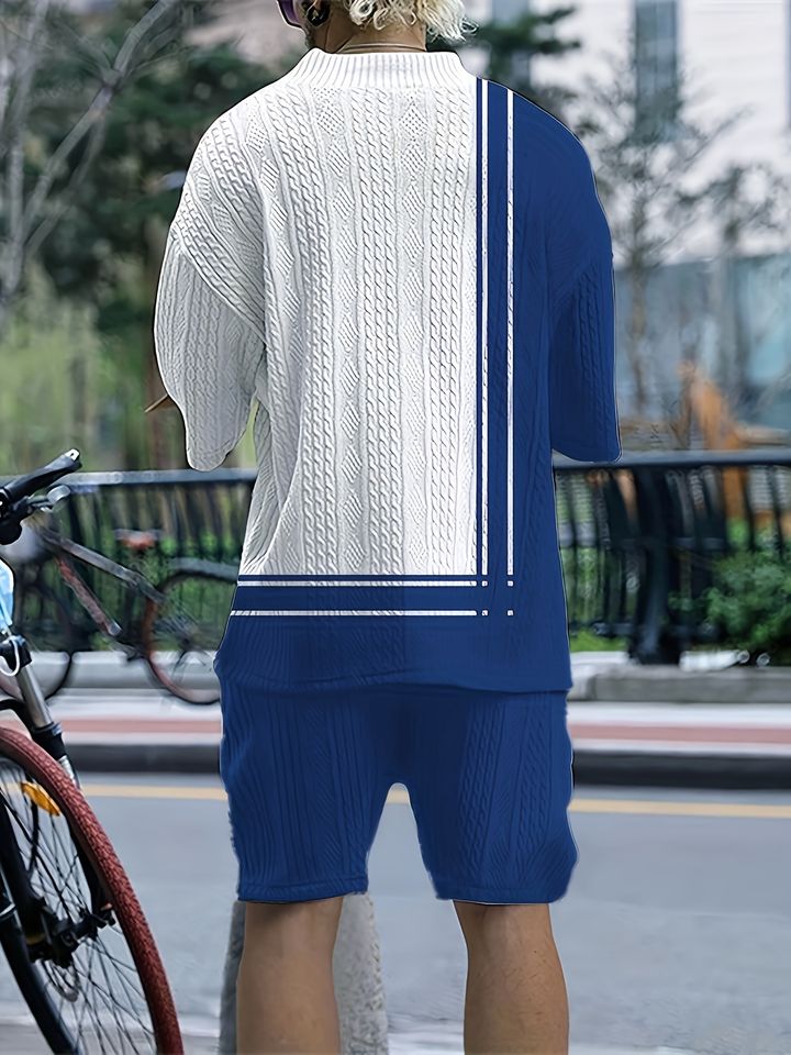 Men’s V-neck Summer Casual Short Sleeve Shorts Two-Piece Set