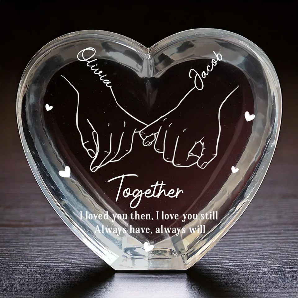 Forever Together, Hand In Hand - Custom Engraved 3D Crystal Heart Shaped