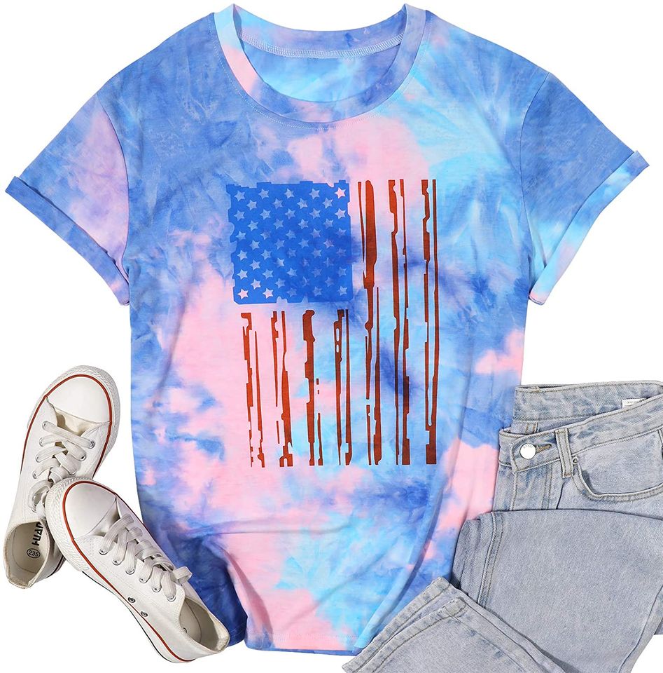 American Flag T Shirts Women 4th of July Patriotic Stars Stripes Graphic Tshirts Cauasl Summer Short Sleeve Tee Tops
