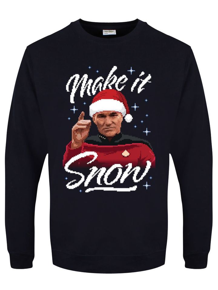 Make It Snow Mens Navy Blue Christmas Jumper