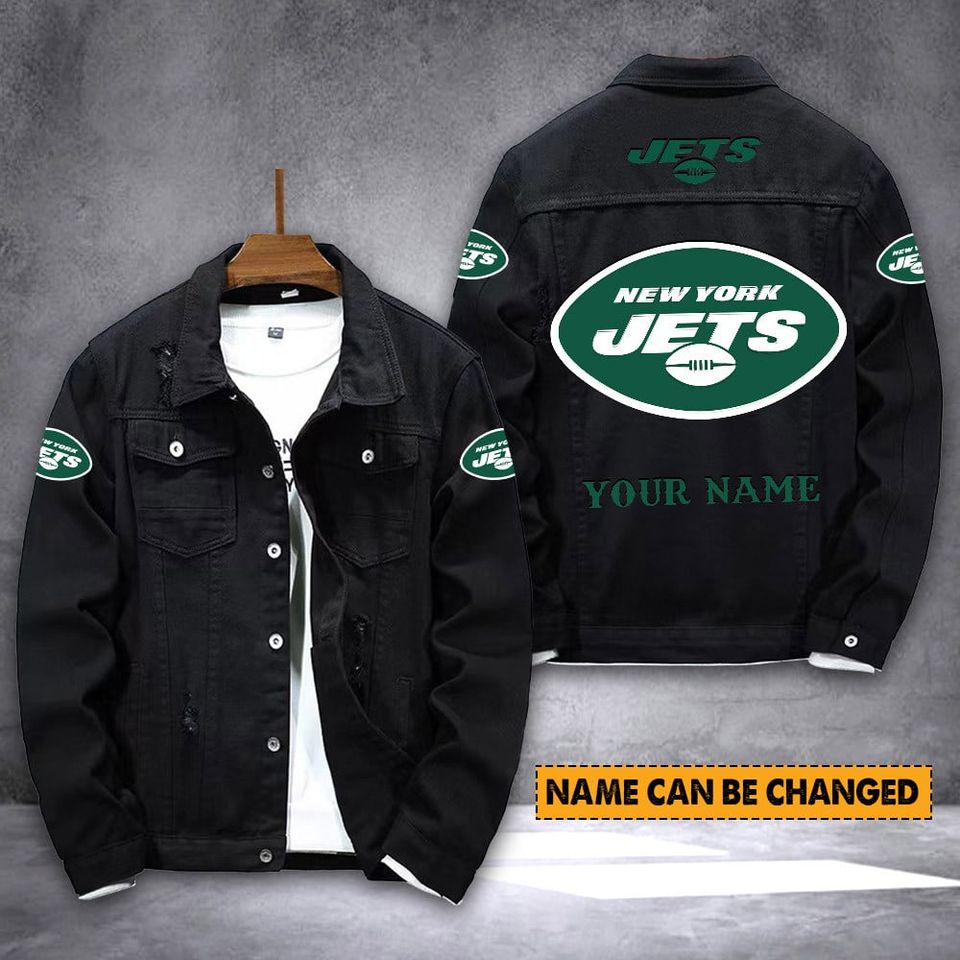 New York Jets Personalized Distressed Denim Jacket