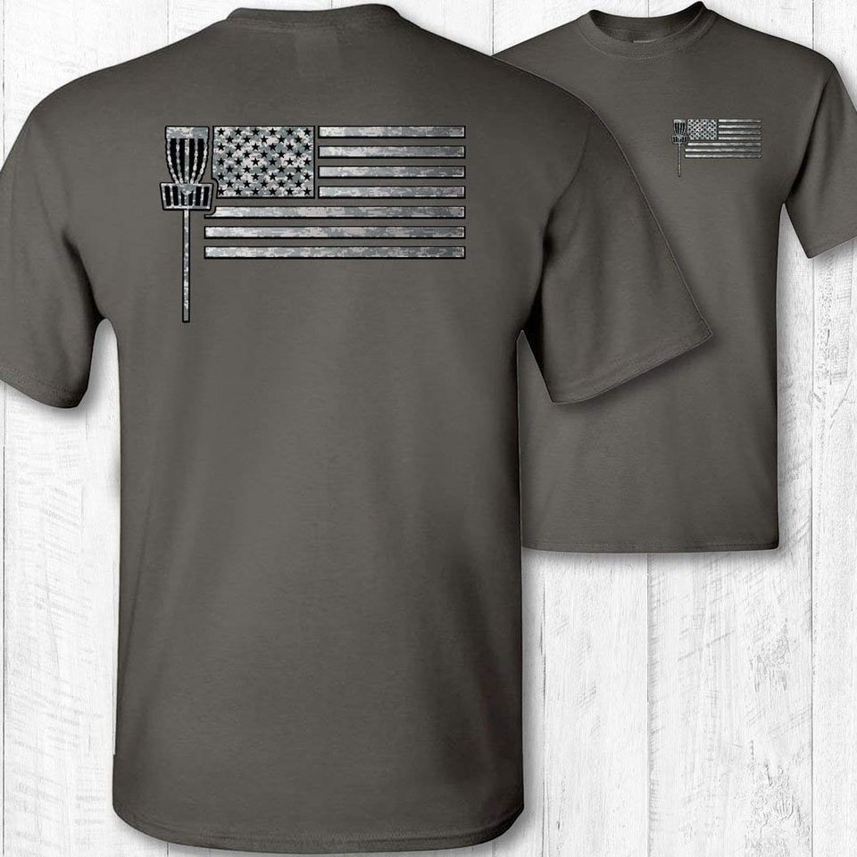 Disc Golfing American Flag Disc Golfer Short Sleeve Tee Shirt