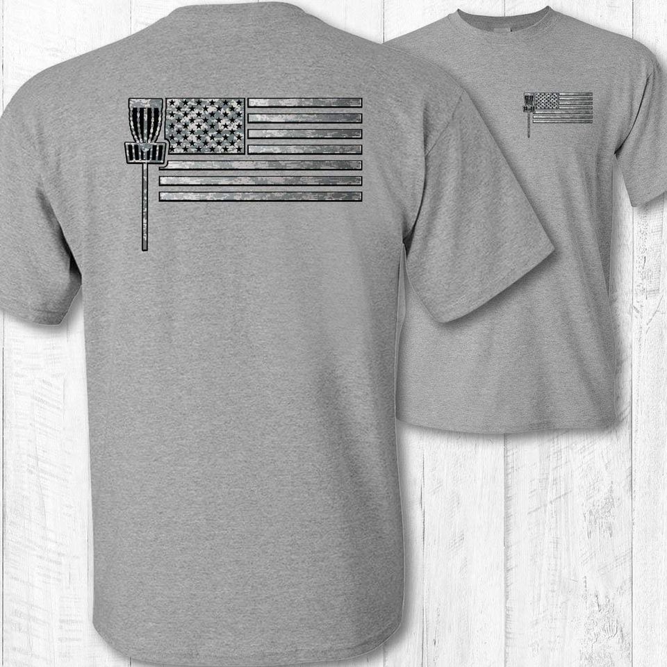 Disc Golfing American Flag Disc Golfer Short Sleeve Tee Shirt