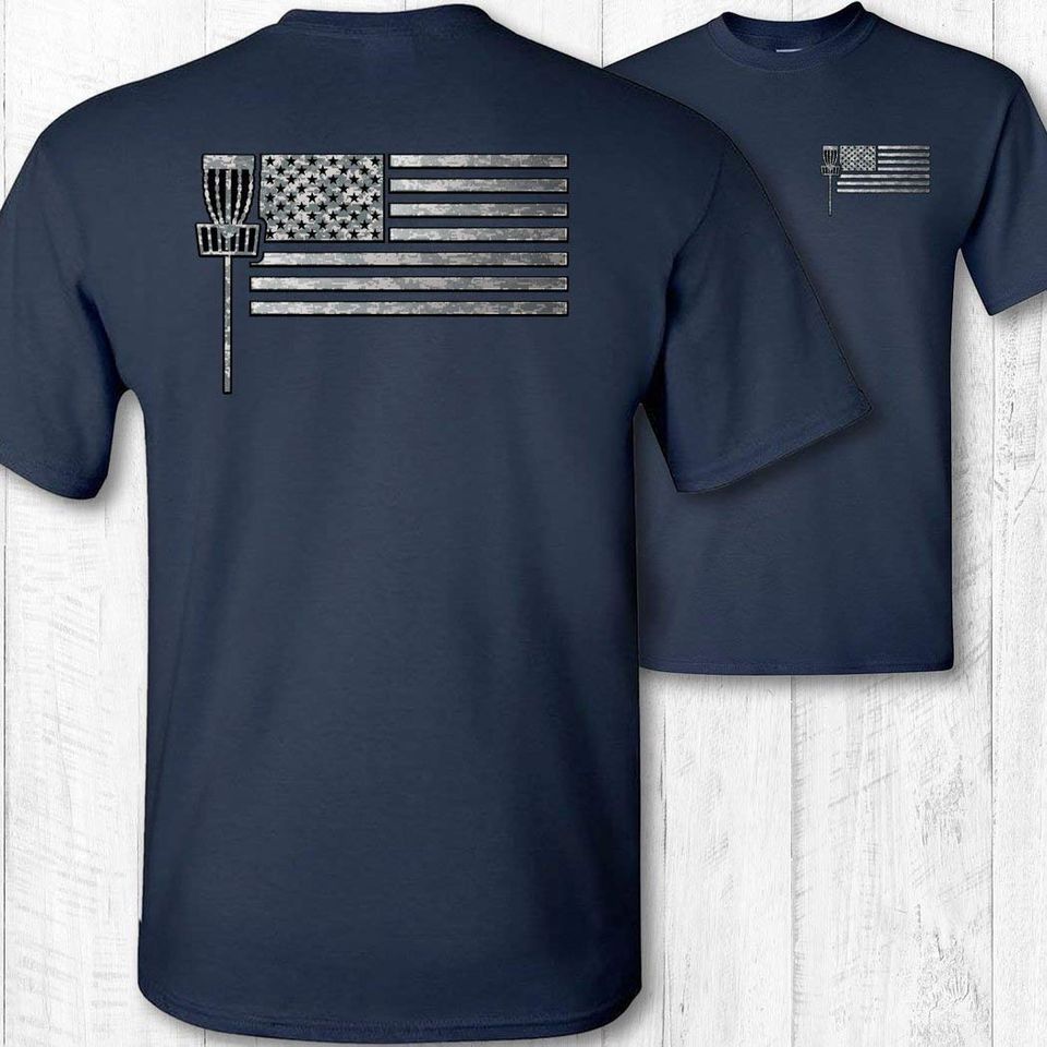 Disc Golfing American Flag Disc Golfer Short Sleeve Tee Shirt