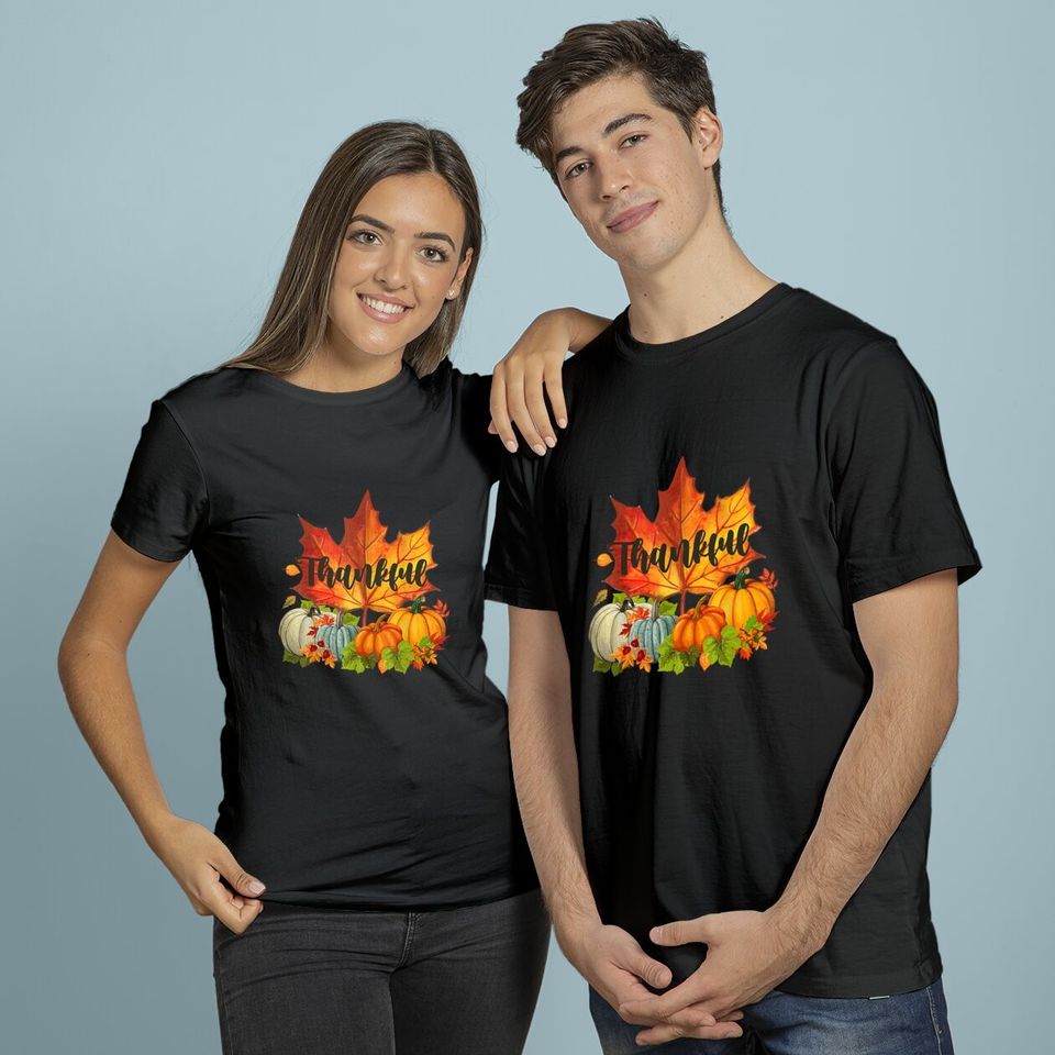 Happpy Thanksgiving Day Autumn Fall Maple Leaves Thankful T-Shirt