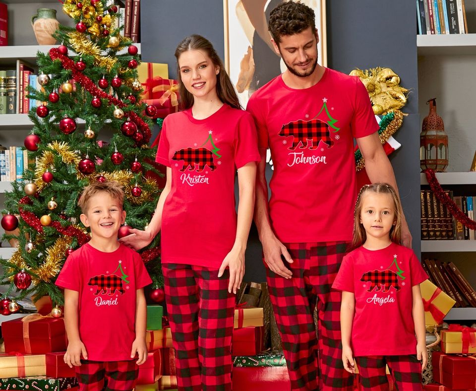 Matching Family Christmas Bear Family Personalized T-Shirt