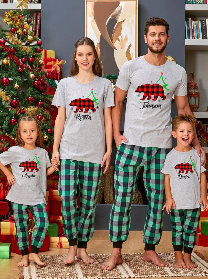 Matching Family Christmas Bear Family Personalized T-Shirt