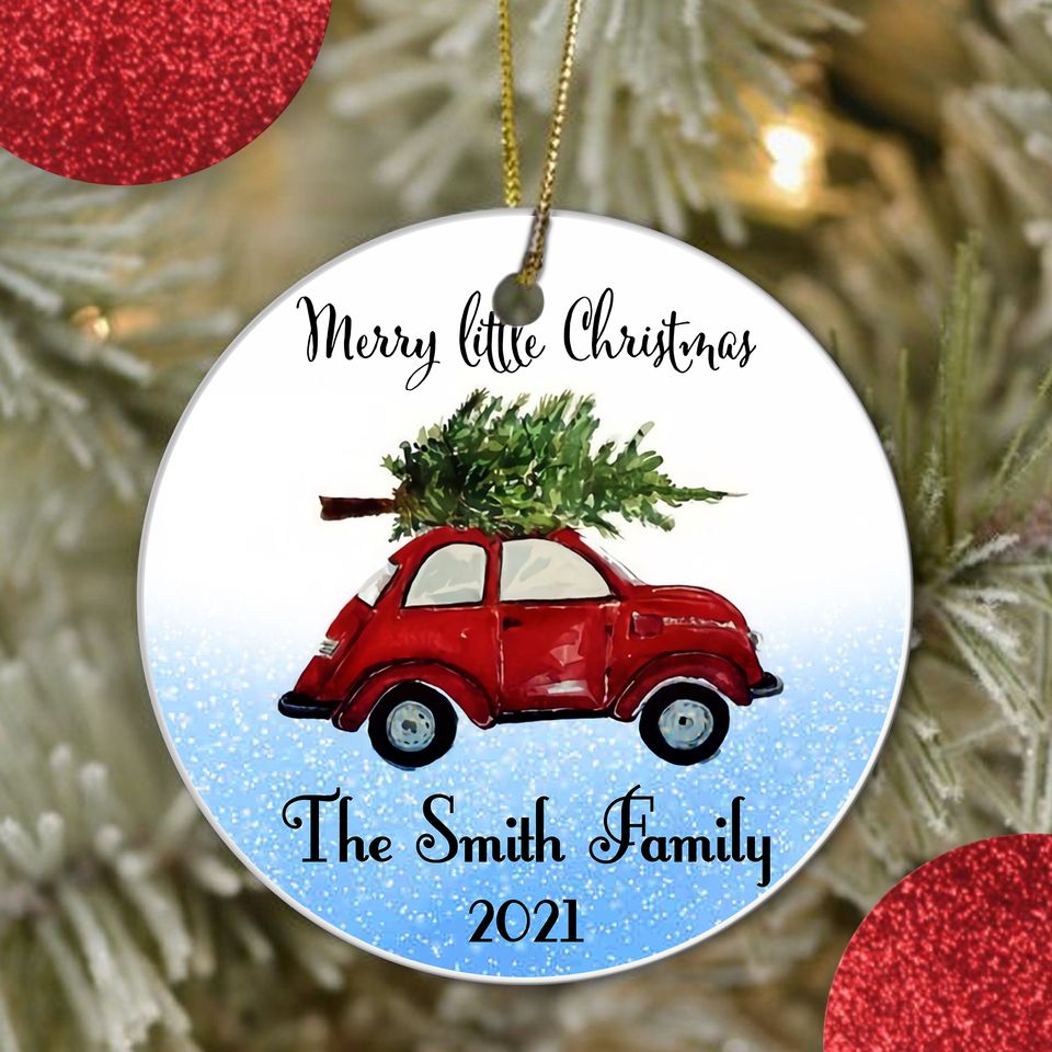 Merry Little Christmas Family Personalized Ceramic Circle Ornament