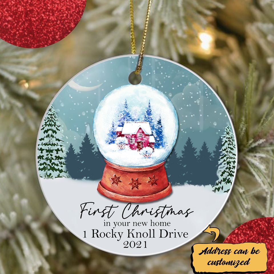 Our First Home Personalized First Christmas New Home Address  Ceramic Circle Ornament