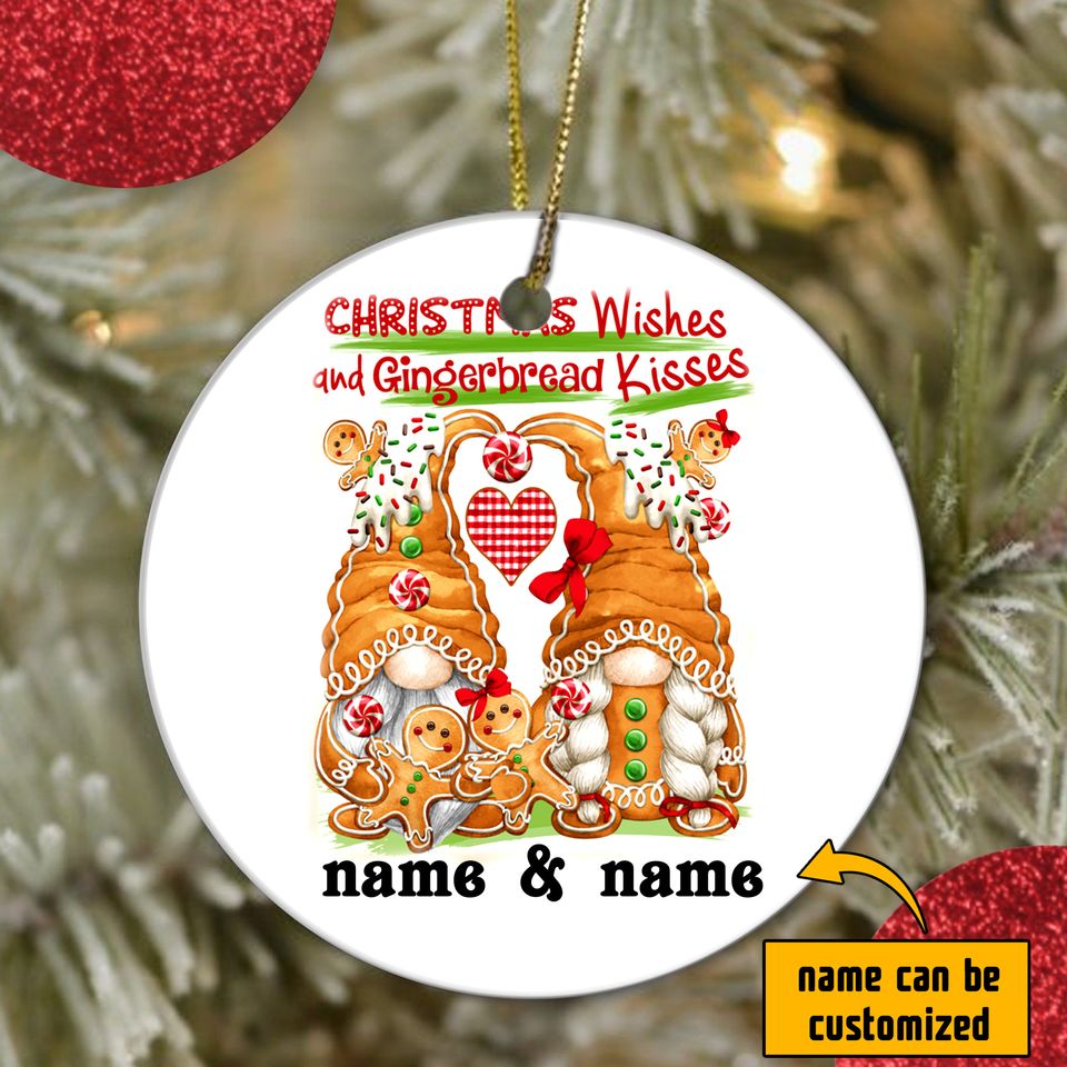 Christmas Wishes and Gingerbread Kisses Ceramic Circle Custom Ornament