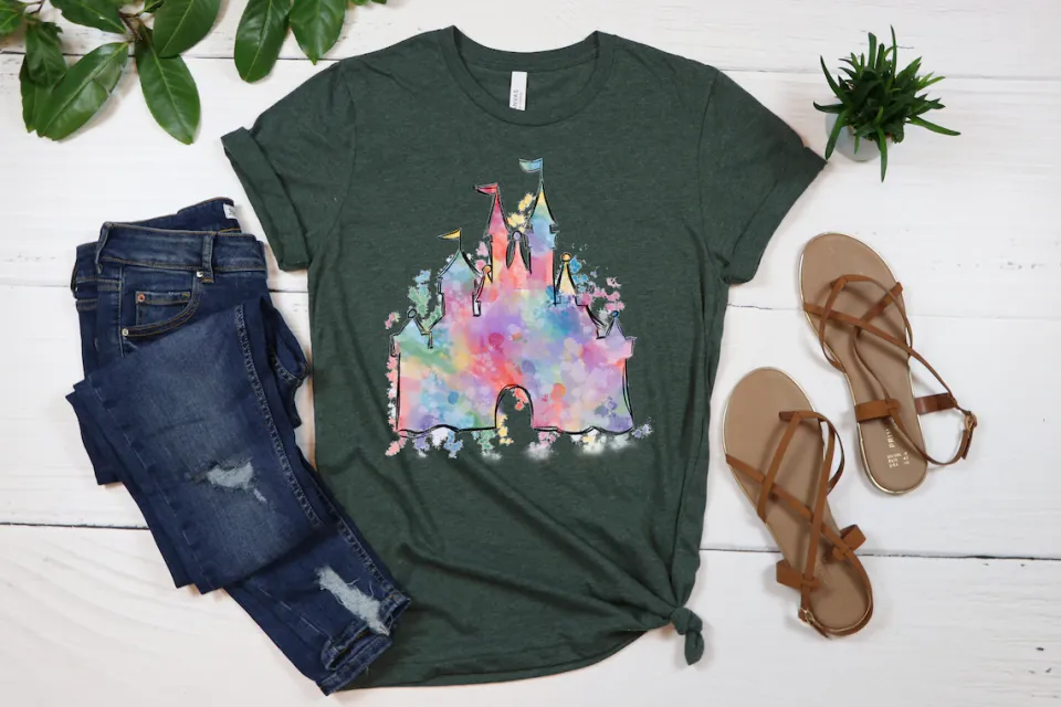Watercolor Magical Castle Disney Vacation Animal Kingdom Safari Mouse Matching Family Shirts