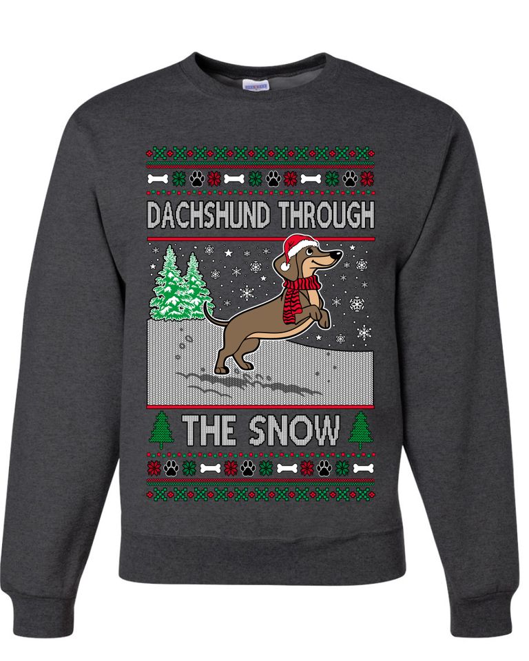 Dachshund Through The Snow Ugly Christmas Sweater Unisex Crewneck Sweatshirt