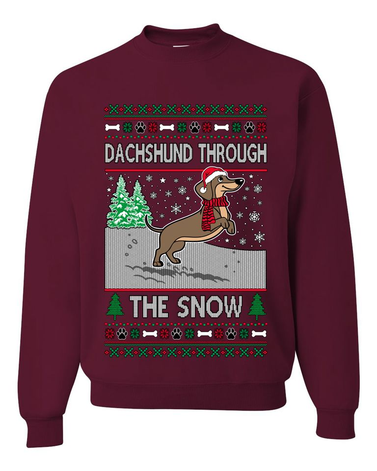 Dachshund Through The Snow Ugly Christmas Sweater Unisex Crewneck Sweatshirt