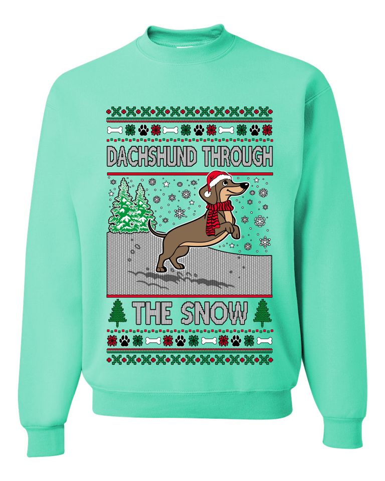 Dachshund Through The Snow Ugly Christmas Sweater Unisex Crewneck Sweatshirt