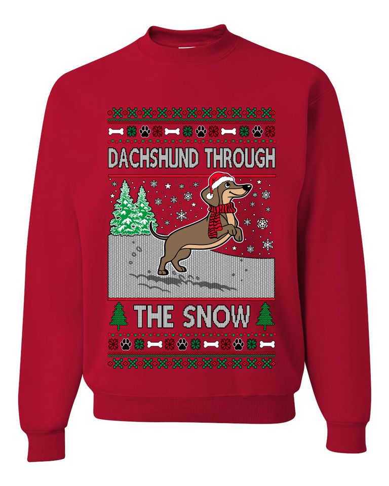 Dachshund Through The Snow Ugly Christmas Sweater Unisex Crewneck Sweatshirt
