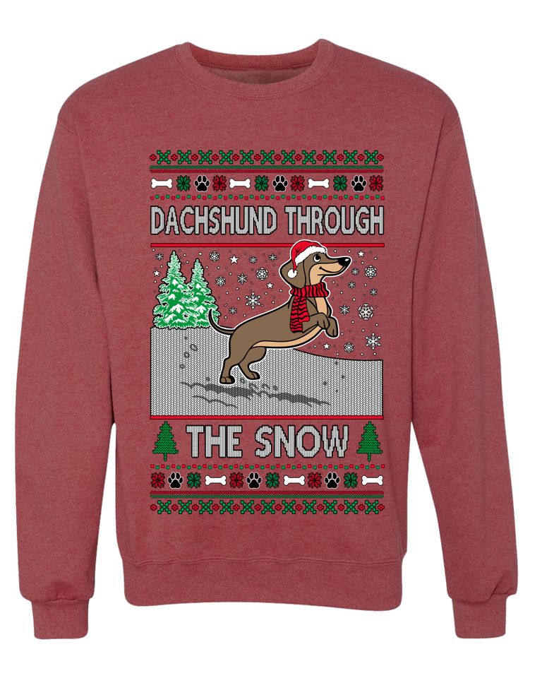 Dachshund Through The Snow Ugly Christmas Sweater Unisex Crewneck Sweatshirt