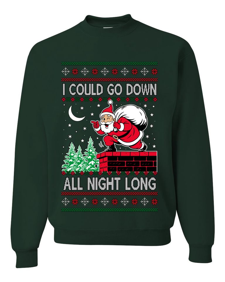 I Could Go Down All Night Long Ugly Christmas Sweater Unisex Crewneck Sweatshirt
