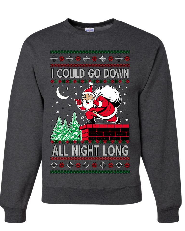 I Could Go Down All Night Long Ugly Christmas Sweater Unisex Crewneck Sweatshirt