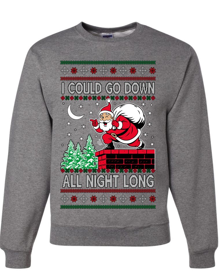 I Could Go Down All Night Long Ugly Christmas Sweater Unisex Crewneck Sweatshirt