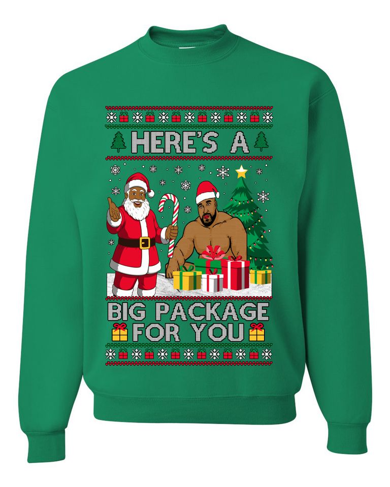 Here's A Big Package For You Black Santa Ugly Xmas Sweater Crewneck Sweatshirt
