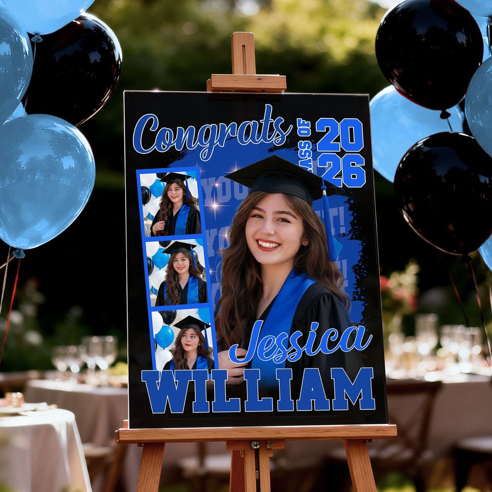 Congrats 2026 Graduation - Personalized Graduation Welcome Sign - Custom Celebration Canvas Poster