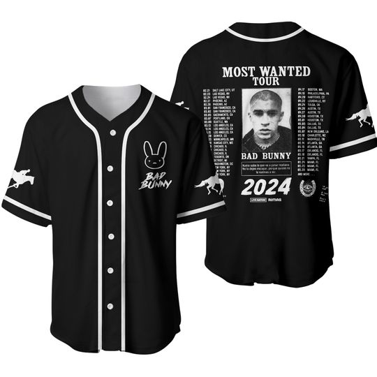Discover Custom Bad Bunny Most Wanted Tour 2024 Baseball Jersey
