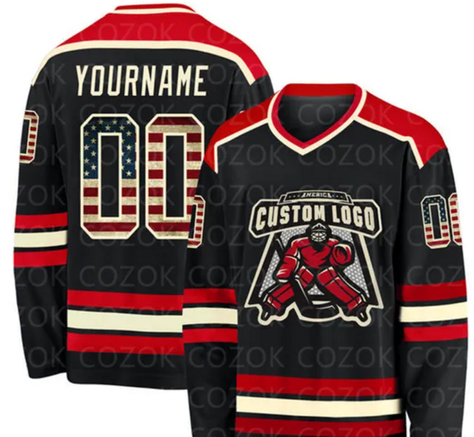 Custom Red Black Solid Colour Hockey Jersey main image 0