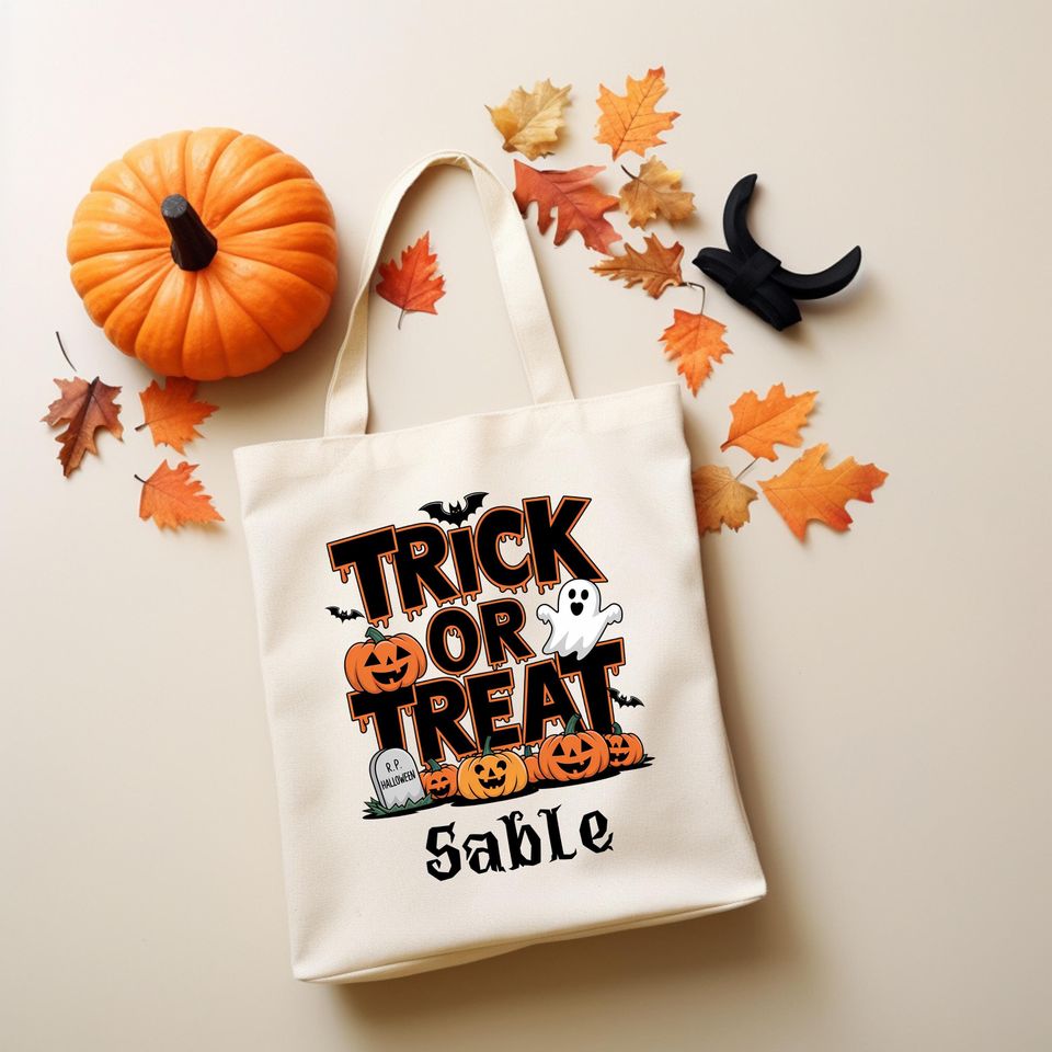 Personalized Trick or Treat Tote Bag, Spooky Season Tote Bag, Custom ...