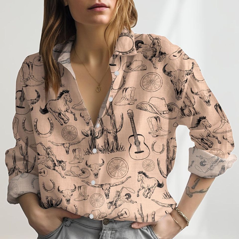 Women's Riding Style Vintage Horse Print Long Sleeve Casual Shirt main image 0