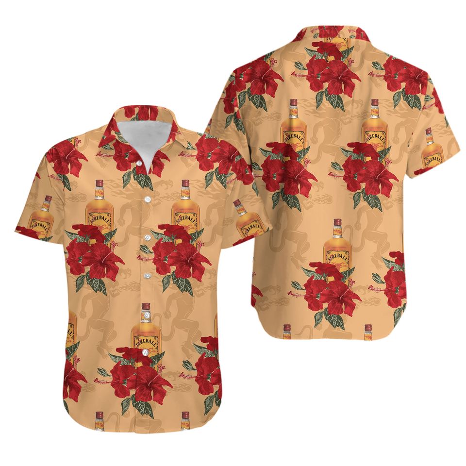 Fireball Cinnamon Whisky Button Shirt And Shorts, Drink Hawaiian Shirt ...